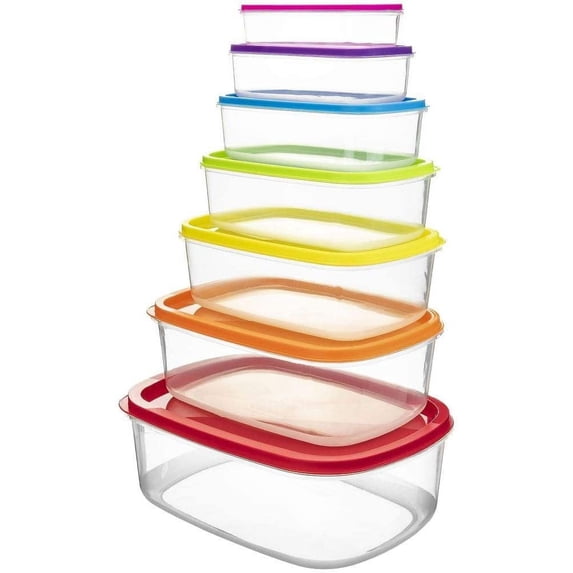 Southern Homewares Set of 7 Colorful Rectangle Food Storage Containers with Snap-On Lids