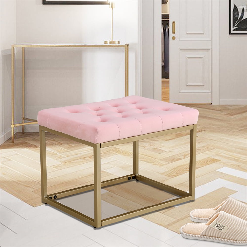 Rectangle Footrest Modern Button Tufted Velvet Upholstered Vanity