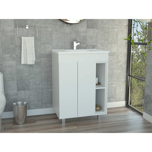 Rectangle Freestanding Vanity Cabinet, White Finish / Functional Storage in Bathrooms