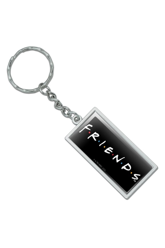 Rectangle Friends Logo White Keychain in Chrome Plated Metal
