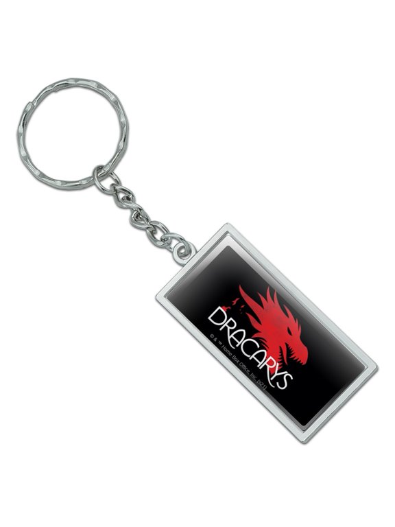 Rectangle Game of Thrones Dracarys Keychain in Chrome Plated Metal
