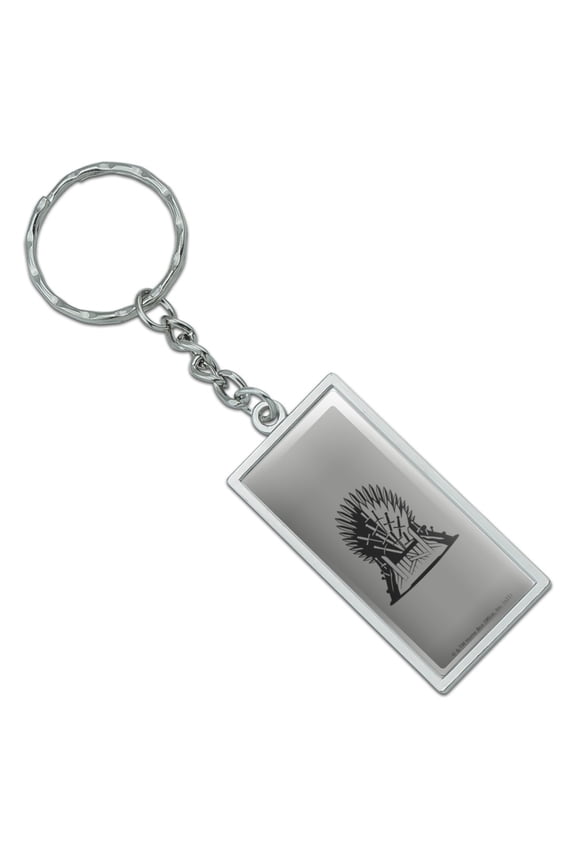 Rectangle Game of Thrones Iron Throne Icon Keychain in Chrome Plated Metal