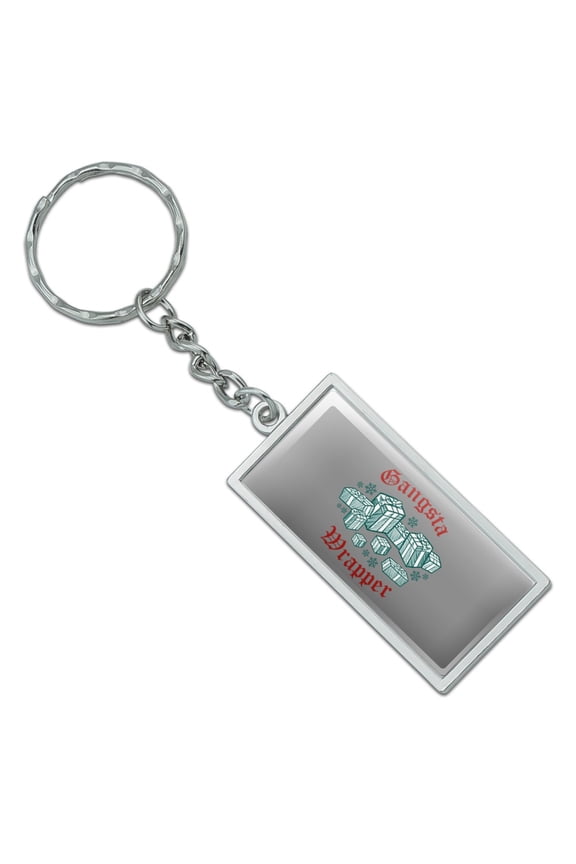 Rectangle Gangsta Wrapper Keychain in Chrome Plated Metal