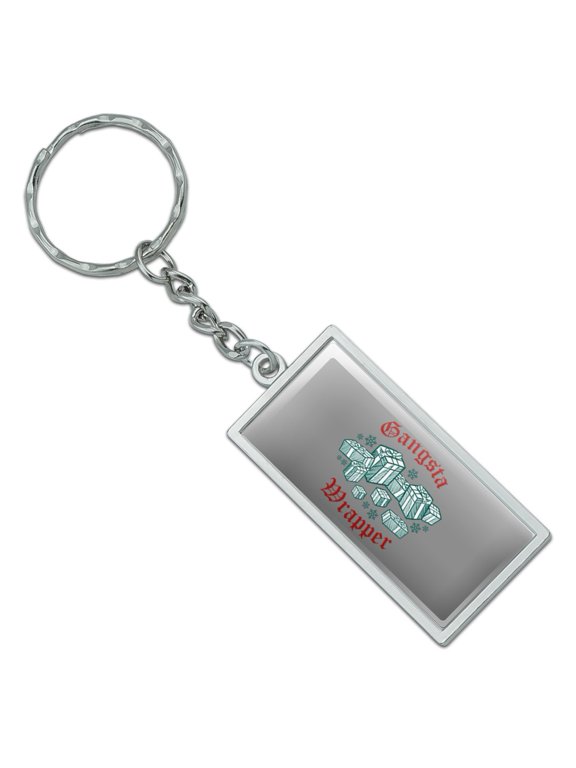 Rectangle Gangsta Wrapper Keychain in Chrome Plated Metal