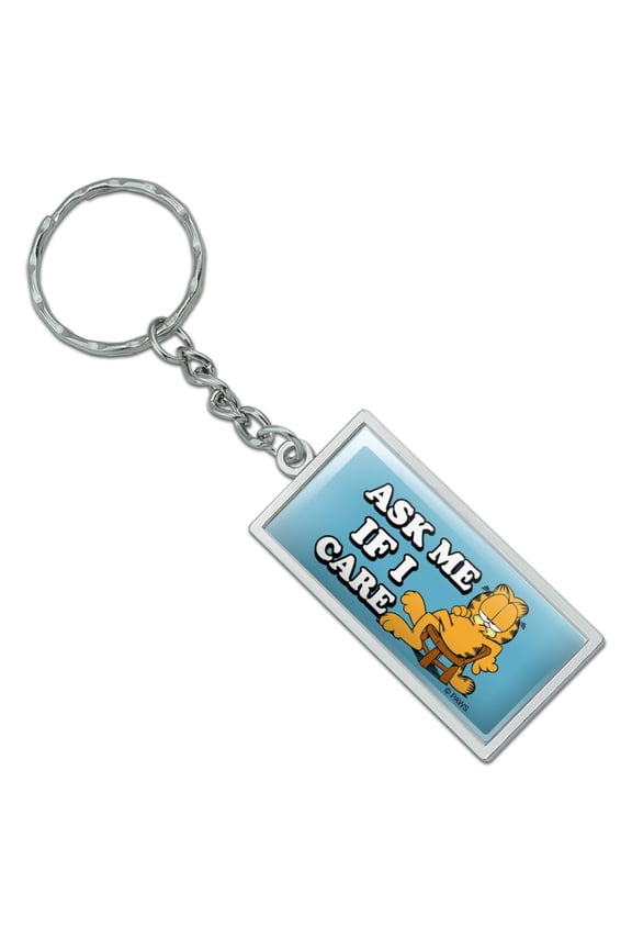 Rectangle Garfield Ask Me If I Care Keychain in Chrome Plated Metal