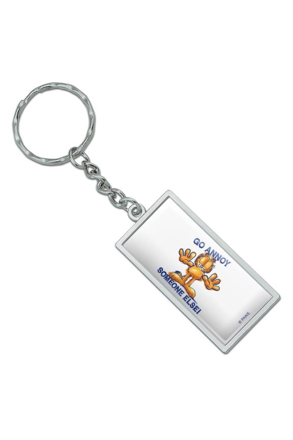Rectangle Garfield Go Annoy Someone Else Keychain in Chrome Plated Metal