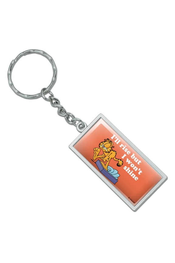 Rectangle Garfield I'll Rise but I won't Shine Keychain in Chrome Plated Metal