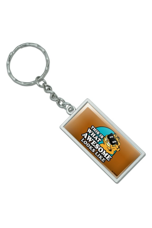 Rectangle Garfield This is What Awesome Looks Like Keychain in Chrome Plated Metal