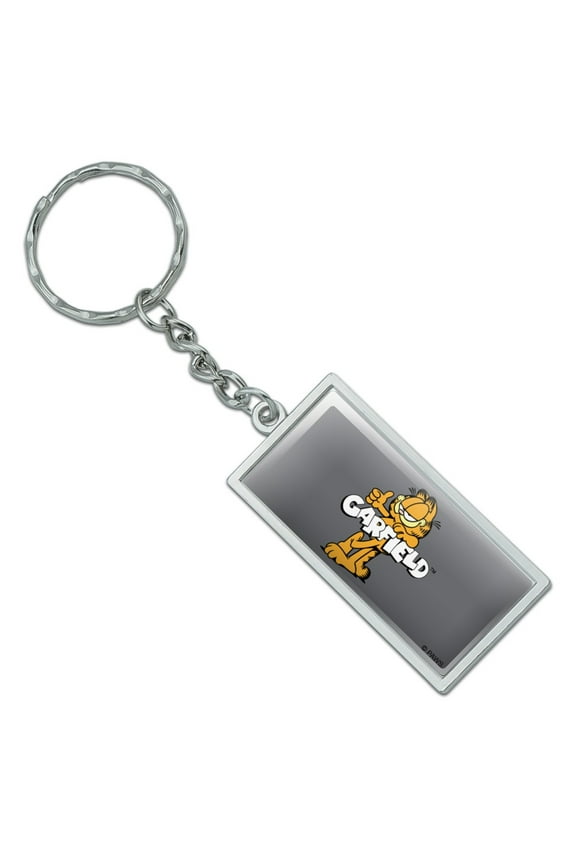 Rectangle Garfield with Logo Keychain in Chrome Plated Metal