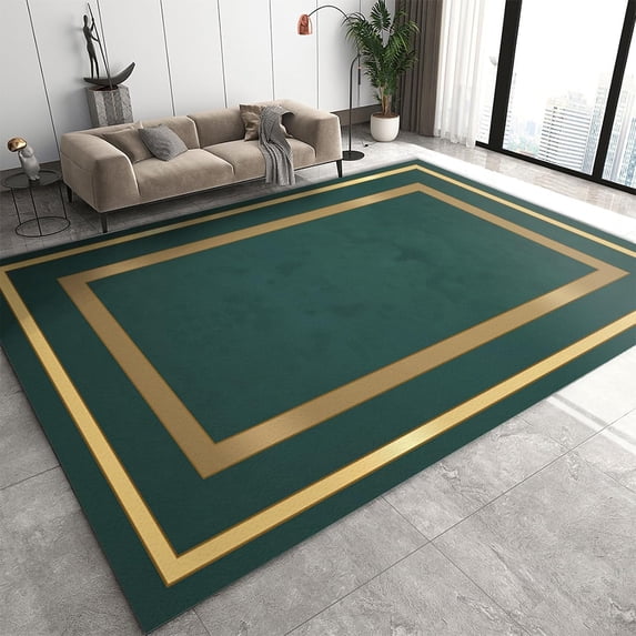 Rectangle Geometry Rug Emerald Green Rugs for Living Room Anti-Skid Easy Clean Hardwearing Washable Carpet for Bedroom Entryway Apartment 3x4ft