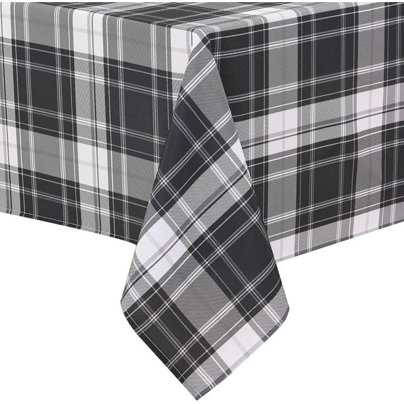 Rectangle Gingham Tablecloth 60 x 120 Inch, Black Waterproof Checkered Table Cloth, Wrinkle Resistant Washable Wipeable Table Covers for Party Dinner Kitchen Picnic Birthday