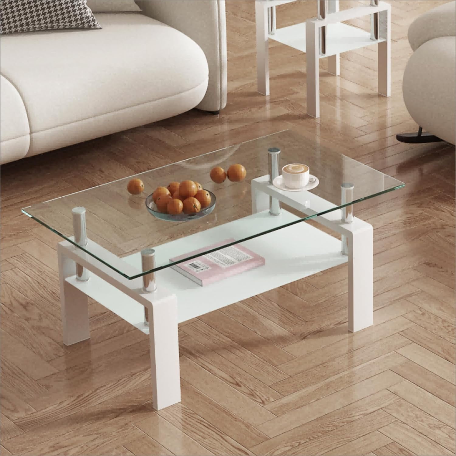 Rectangle Glass Coffee Table, Clear Glass Coffee Tables for Living Room ...