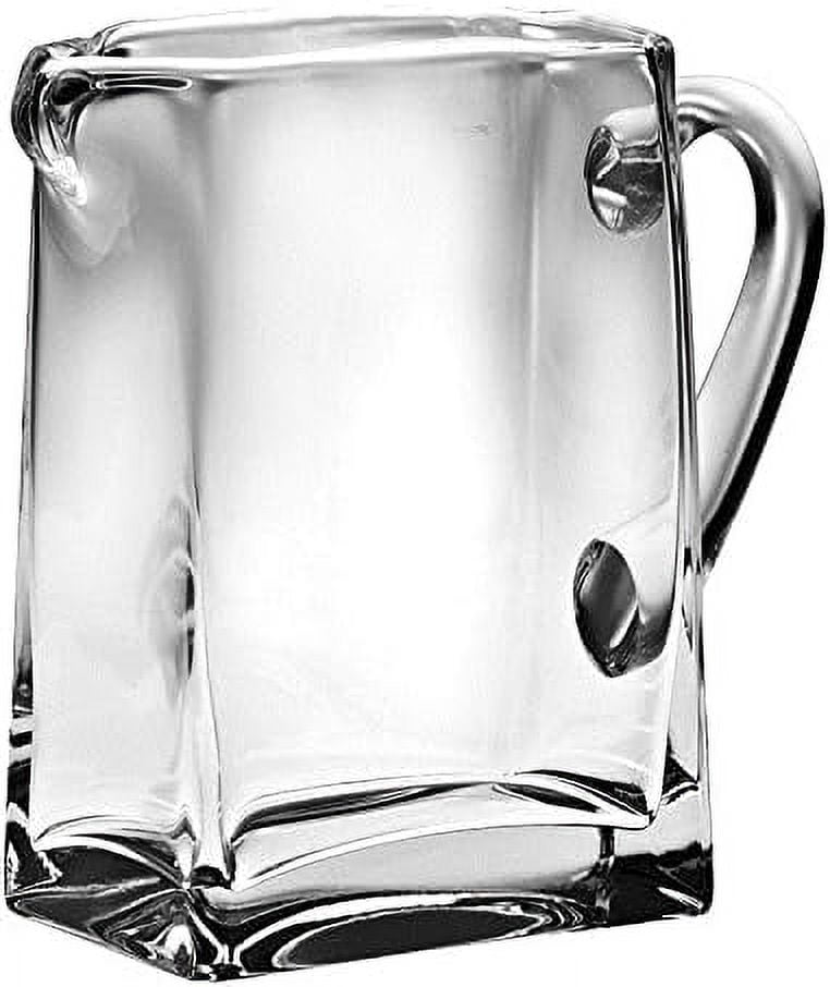 Rectangle Glass Pitcher with handle, With Spout, Ice Lip, Handmade by Barski 32 oz., 6.75"H, Made in Europe