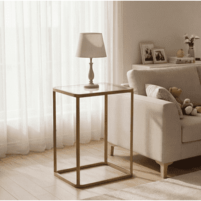 Compact Modern Rectangular Glass Side Table with Durable Metal Frame, Simple Assembly Multi-Purpose Bedside End Table, Ideal for Living Room, Bedroom, Office, Study Apartments & Small Spaces, Overall