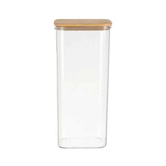 Rectangle Glass Storage Containers with Lids, Glass Jars with Bamboo Lids, Clear Food Storage Jar, Tall Spaghetti Container, Pantry Storage Container for Pasta Flour Oats Nuts Rice