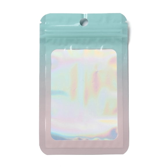 Rectangle Glitter Holographic PVC Resealable Packaging Bags Self Seal Bag Pale Turquoise 12.8x8x0.15cm Unilateral Thickness: 2.5 Mil(0.065mm)