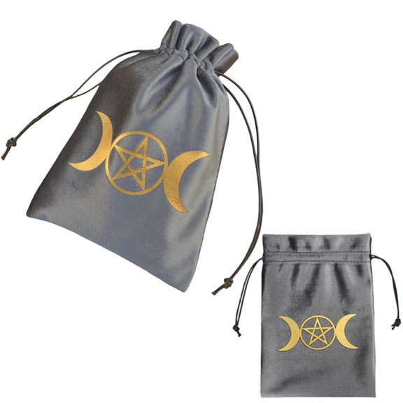 Rectangle Gold Stamping Velvet Tarot Storage Drawstring Bags for Divination Tarot Cards Gray Moon 18x13x0.3cm