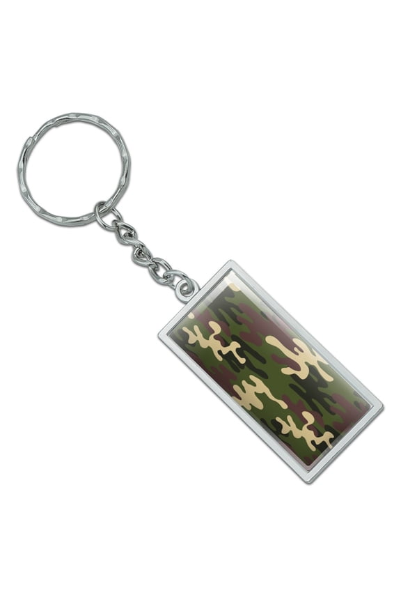 Rectangle Green Camouflage Keychain in Chrome Plated Metal