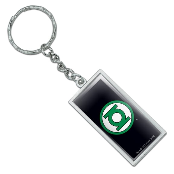 Rectangle Green Lantern Logo Keychain in Chrome Plated Metal