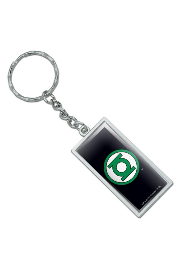 Rectangle Green Lantern Logo Keychain in Chrome Plated Metal