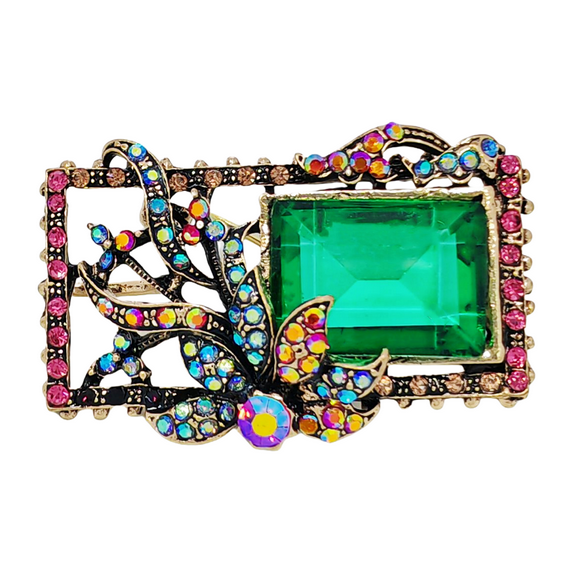 Rectangle Green Vine Flower Brooch