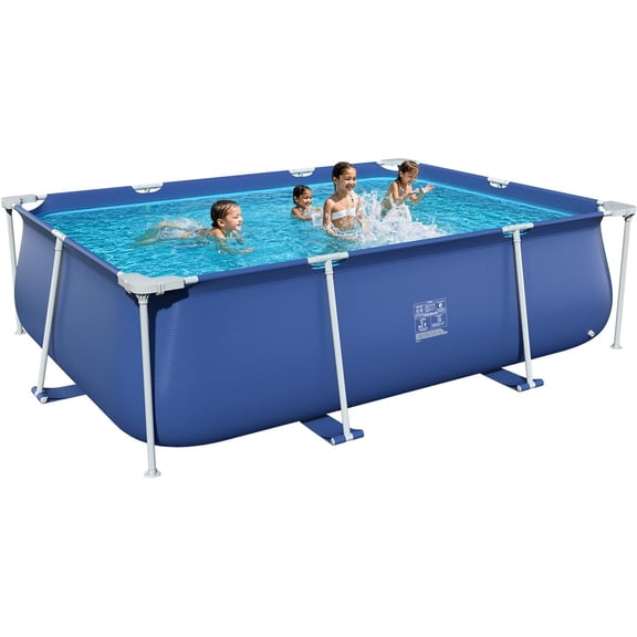 Rectangle Above Ground Framed Swimming Pool, 9.8' x 79" x 26" Metal Frame Family Pool for Adults and Kids, Outdoor Summer Swimming Pool, 800 Gallon Capacity for Backyard, Garden, Lawn