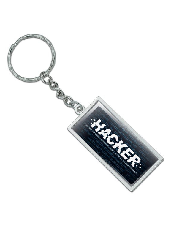 Rectangle Hacker Binary Code Geek Nerd Keychain in Chrome Plated Metal