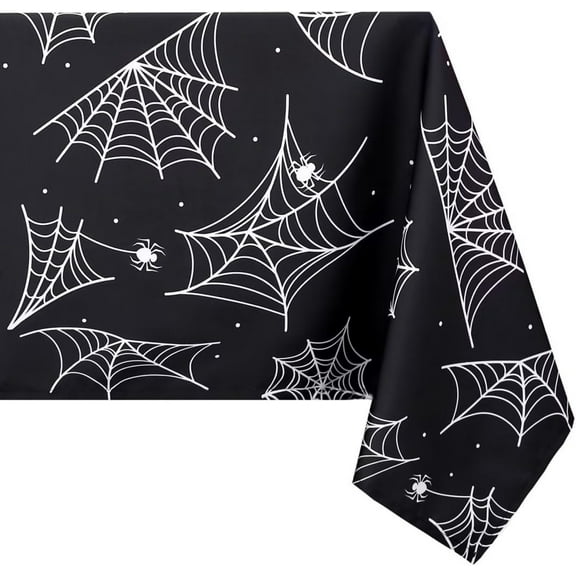 Rectangle Halloween Tablecloth, 60 x 84 Inch Waterproof Spider Web Table Cloth, Washable Table Cover for Party Picnic Dinner Decor