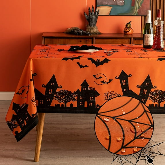 Rectangle Halloween Tablecloth - Haunted House Decorative Holiday Table Cloth, Waterproof and Washable Fabric Table Cover for Party Kitchen Dining Room Indoor, 60 x 102 Inch