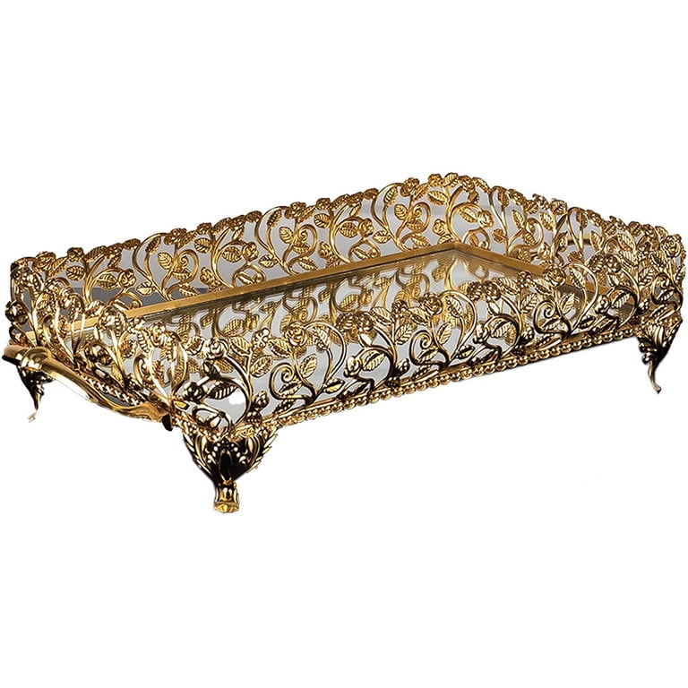 green emerald velvet dress 10" Gold Mirrored Vanity Tray | Trays