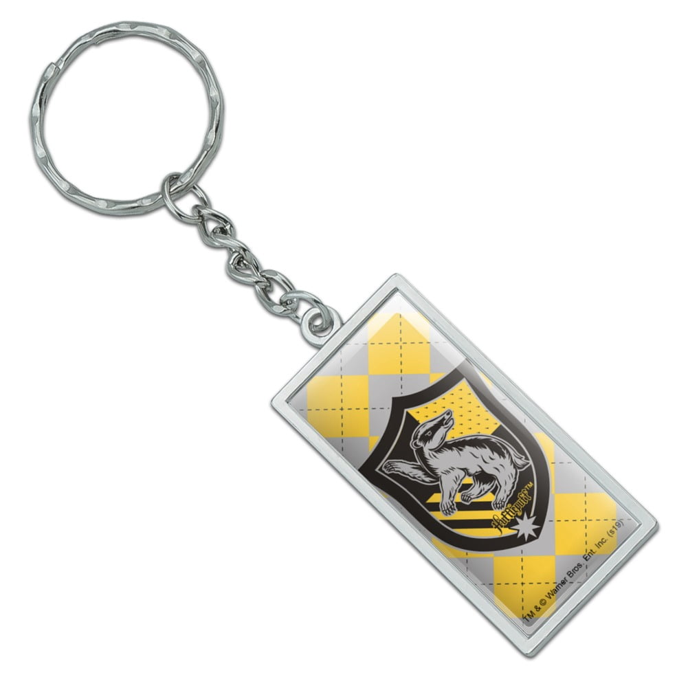 Rectangle Harry Potter Hufflepuff Plaid Sigil Keychain in Chrome Plated ...