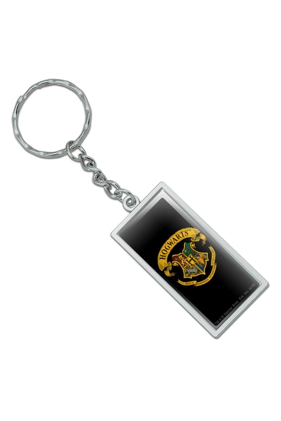 Rectangle  Harry Potter Ilustrated Hogwart's Crest Keychain in Chrome Plated Metal