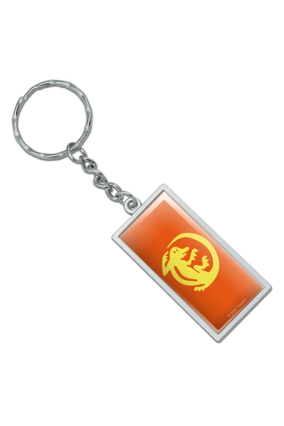 Rectangle Hidden Temple Orange Iguanas Keychain in Chrome Plated Metal