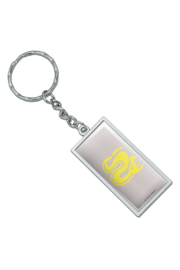 Rectangle Hidden Temple Silver Snakes Keychain in Chrome Plated Metal