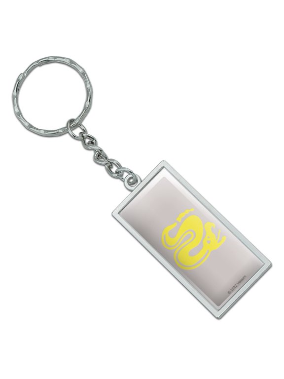 Rectangle Hidden Temple Silver Snakes Keychain in Chrome Plated Metal