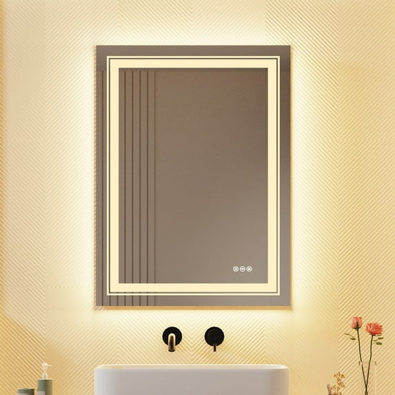Rectangle Illuminated LED Bathroom Mirror Anti Fog Wall Mounted 28" x 20"