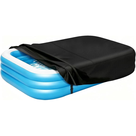 Rectangle Inflatable Pool Cover, Fits 120" L x 72" W Blow Up Pool Cover with Elastic Edge and 2 Buckle Straps, Thickened Waterproof Oxford Inflatable Pool Cover for Above Ground Pool 10'x 6'