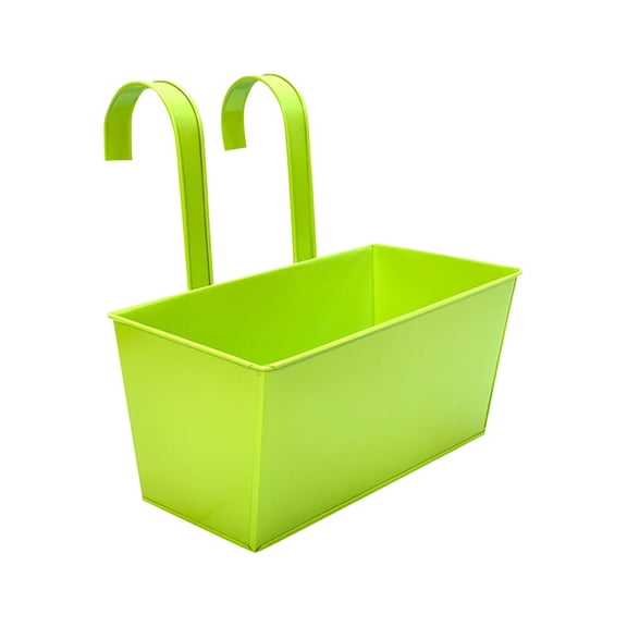 Rectangle Iron Flower Pot Balcony Hanging Planter Metal Plant Basket for Balcony Railing Garden Greenery and Flower Decoration Use 11x6Inch Light Green