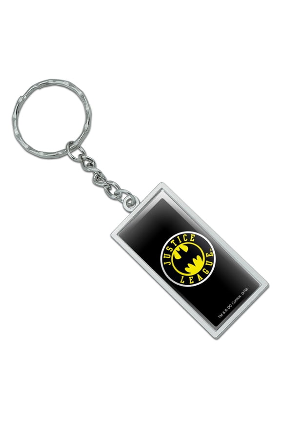 Rectangle Justice League Batman Athletic Logo Keychain in Chrome Plated Metal