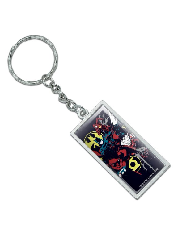 Rectangle Justice League Character Graffiti Keychain in Chrome Plated Metal