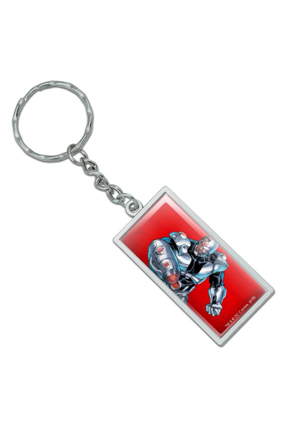 Rectangle Justice League Cyborg Character Keychain in Chrome Plated Metal