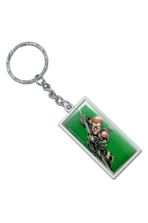 Rectangle Justice League Green Arrow Character Keychain in Chrome Plated Metal