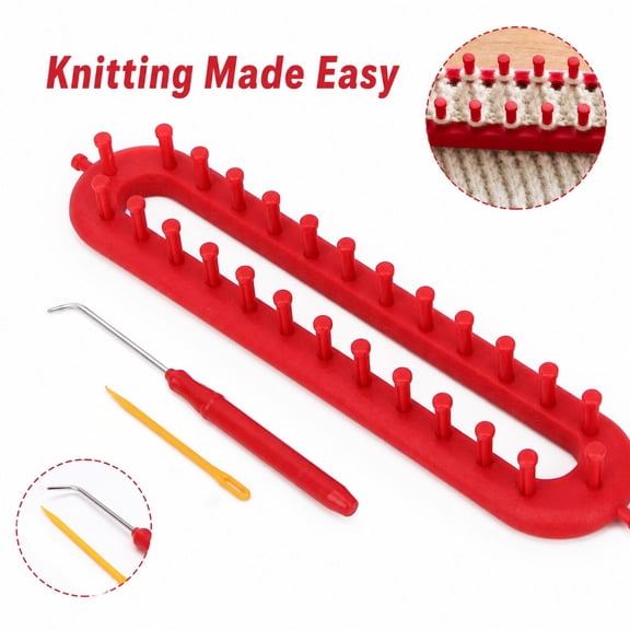 Rectangle Knitting Loom,Plastic Weaving Loom,Knitting Loom for Beginners Set with Crochet Hook & Needle for DIY Scarf Shawl Blanket Handcraft(Red#1)
