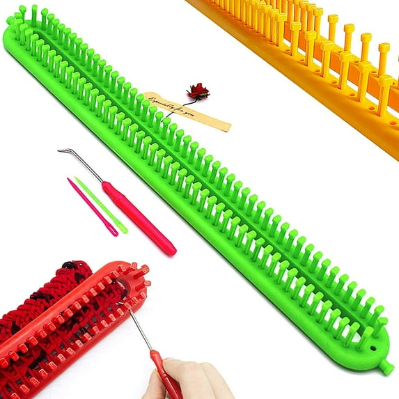 Rectangle Knitting Looms 47 cm Long Green Plastic Weaving Looms Set Scarf Hats Making Tools DIY Crocheting Handmade Craft Kit with a Crochet Hook and Needle for Knitting Lovers (Green)