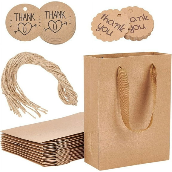 Rectangle Kraft Paper Bags with Handle with Paper Tags Jute Twine Retail Shopping Bag Rectangle Tan 6x15x20cm