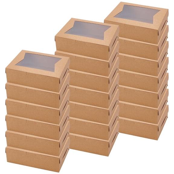 Rectangle Kraft Paper Storage Gift Boxes with Clear Visible Window Gift Packaging Case BurlyWood 20.3x15x6.35cm