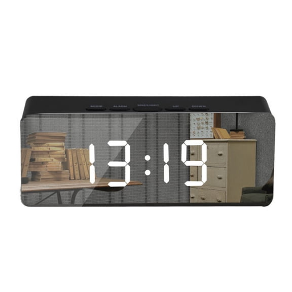 Rectangle LED Digital Mirror Alarm Clock with Temperature Display, 2-in-1 Makeup Mirror Clock with Snooze Night Light Function, 12/24H Adjustable Brightness LED Clock for Bedroom Bedside Office Desk