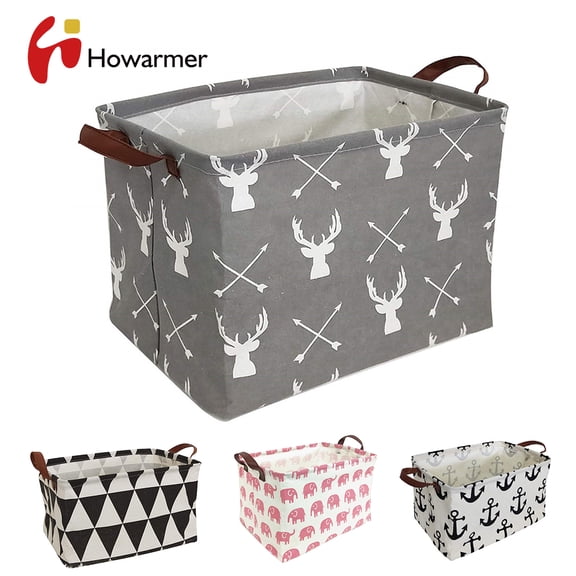 Rectangle Laundry Basket, 15" Baby Storage Basket for Girls, Waterproof Large Canvas Laundry Hamper for Nursery Clothes Toys College Dorms Organizer, Elk Arrow
