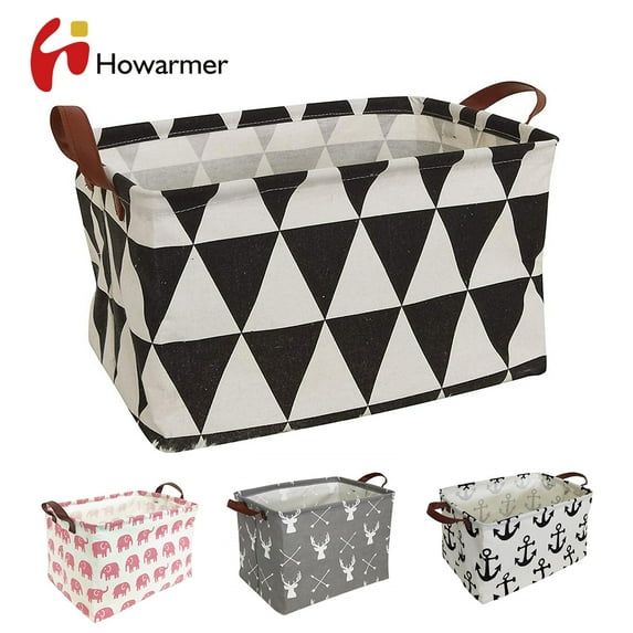 Rectangle Laundry Basket, 15" Baby Storage Basket for Girls, Waterproof Large Canvas Laundry Hamper for Nursery Clothes Toys College Dorms Organizer, Triangle