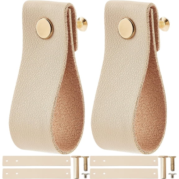Rectangle Leather Drawer Handles with Iron Screw Blanched Almond 175x26.5x1.5mm